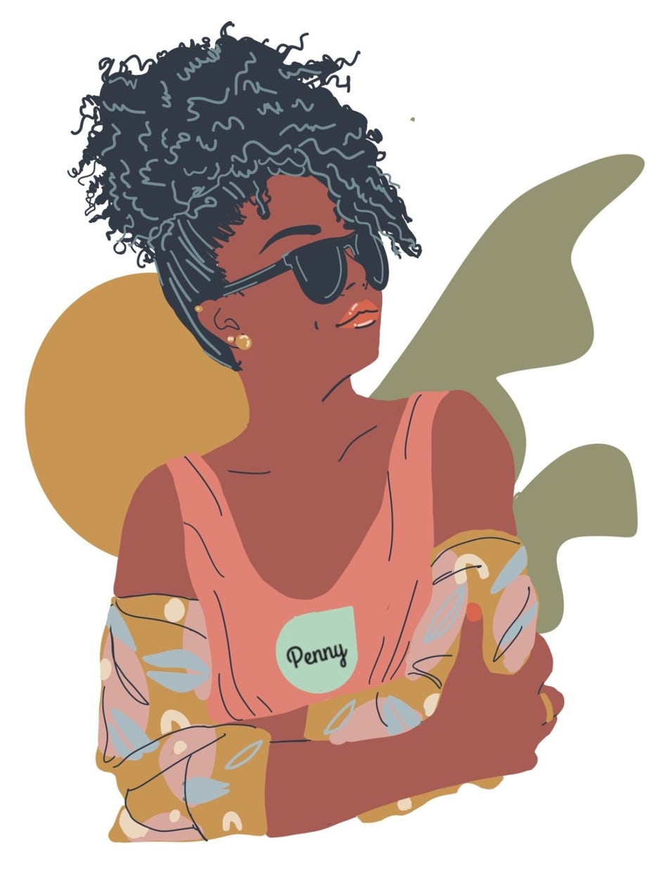 flat illustration of a woman in sunglasses looking to her right